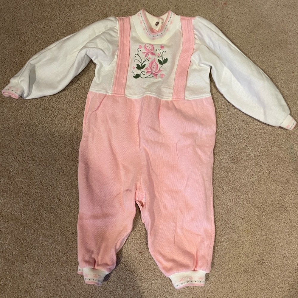 Pink and White Kids Overalls